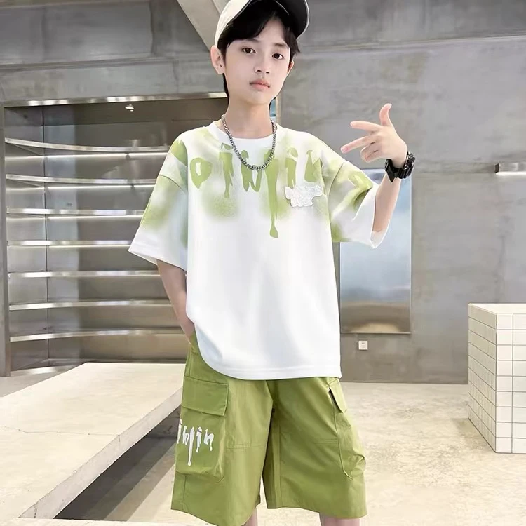 男童夏季套装2024新款夏装短袖中大儿童男孩洋气薄款痞帅炸街潮酷