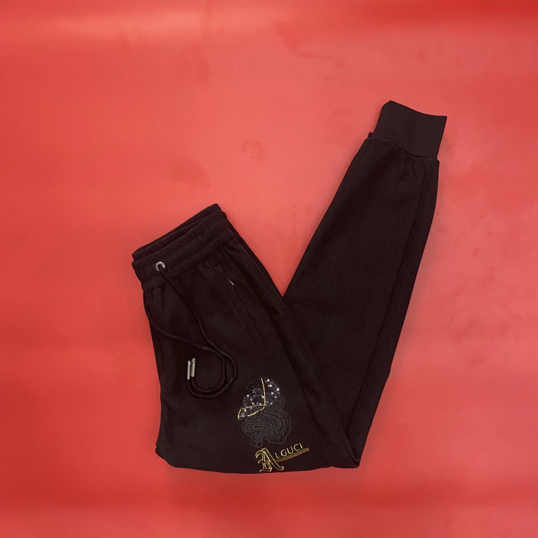 021秋冬厚款男士休闲裤条绒刺绣加厚保暖百搭松紧束脚长裤