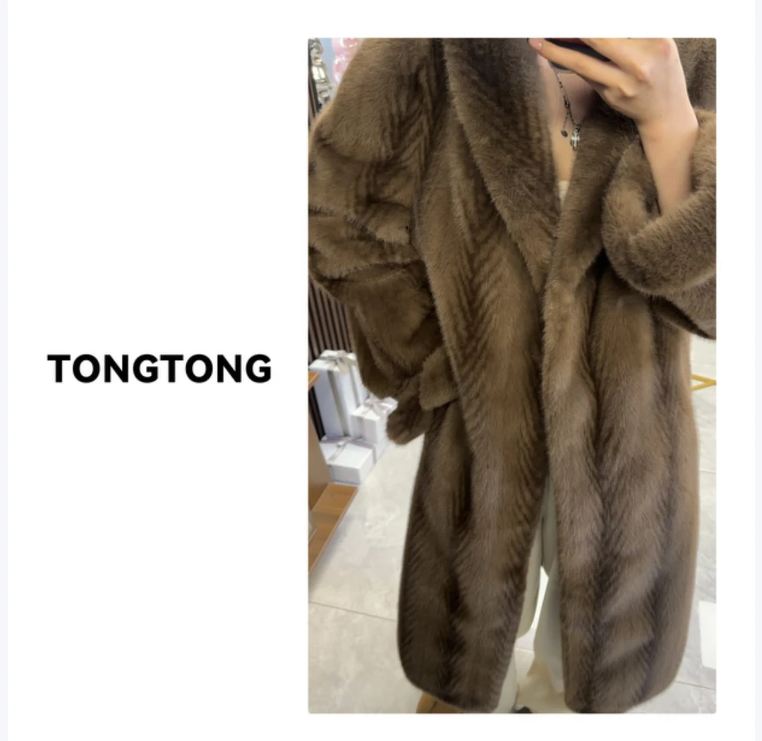 TONGTONG “中古咖啡”复古奢华高级长款环保毛毛长款外套