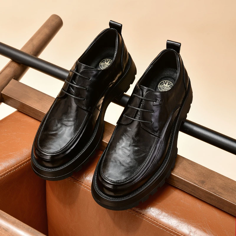 1618男士休闲厚底增高潮流百搭皮鞋男商务大头德比新款轻便系带鞋