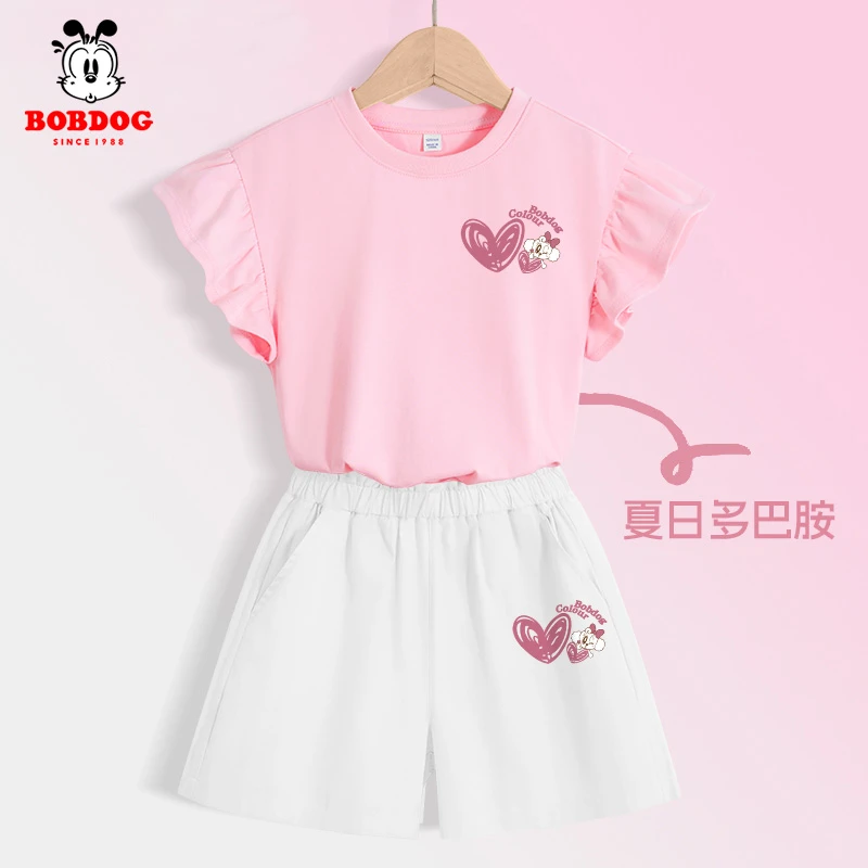 巴布豆童装儿童套装夏季女大童纯棉透气短袖短裤女童外穿运动夏装