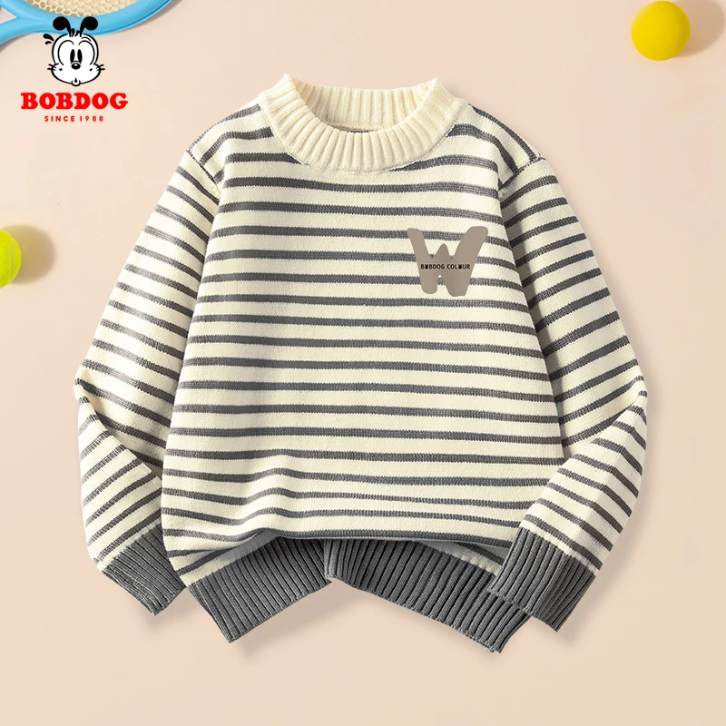 巴布豆童装男童毛衣春秋款儿童条纹针织衫简约大童秋装上衣新款