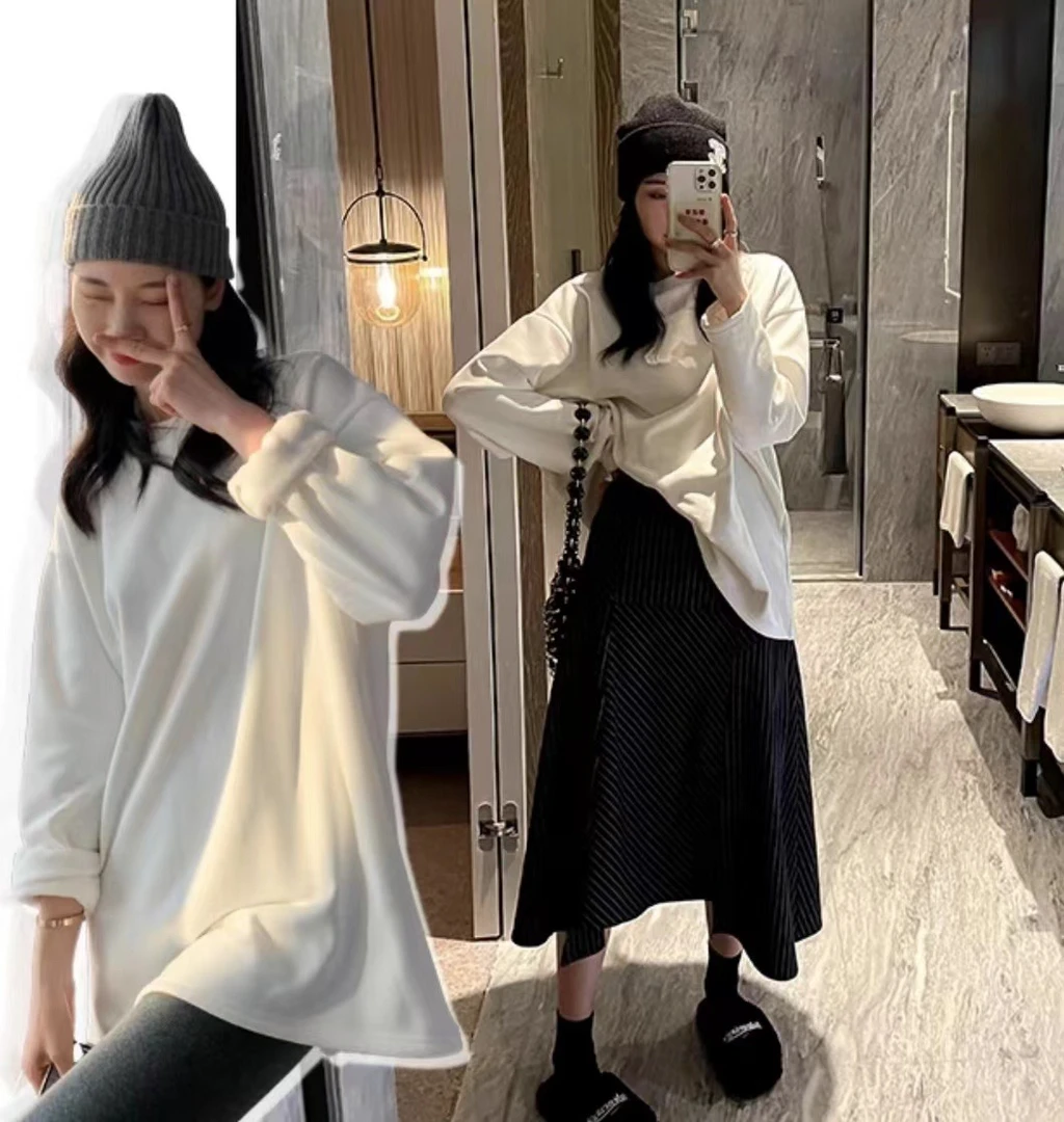 11087 #戴戴休闲宽加绒万能百搭T恤