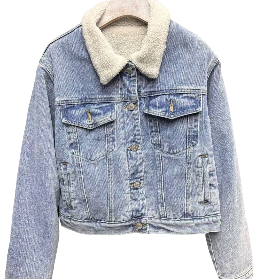 蔡菜2024女士秋冬厚实温暖加绒牛仔外套合集