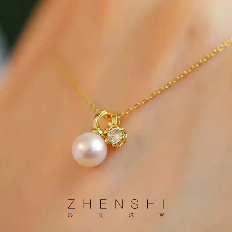 珍氏珠宝 天然淡水珍珠吊坠 正圆强光轻奢高级感项链颈链(霜华)