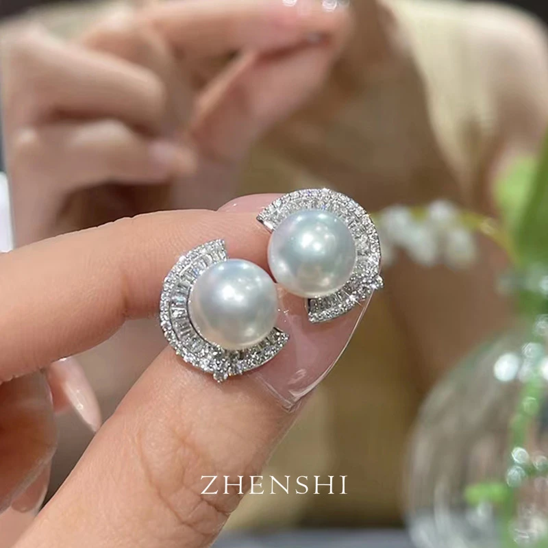 珍氏珠宝 天然淡水珍珠耳钉女 法式轻奢小众高级感耳环耳饰（星月）