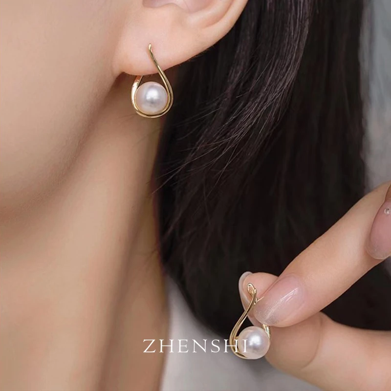 珍氏珠宝 天然淡水珍珠耳环女款 水滴造型高级小众耳钉耳饰（伊人）