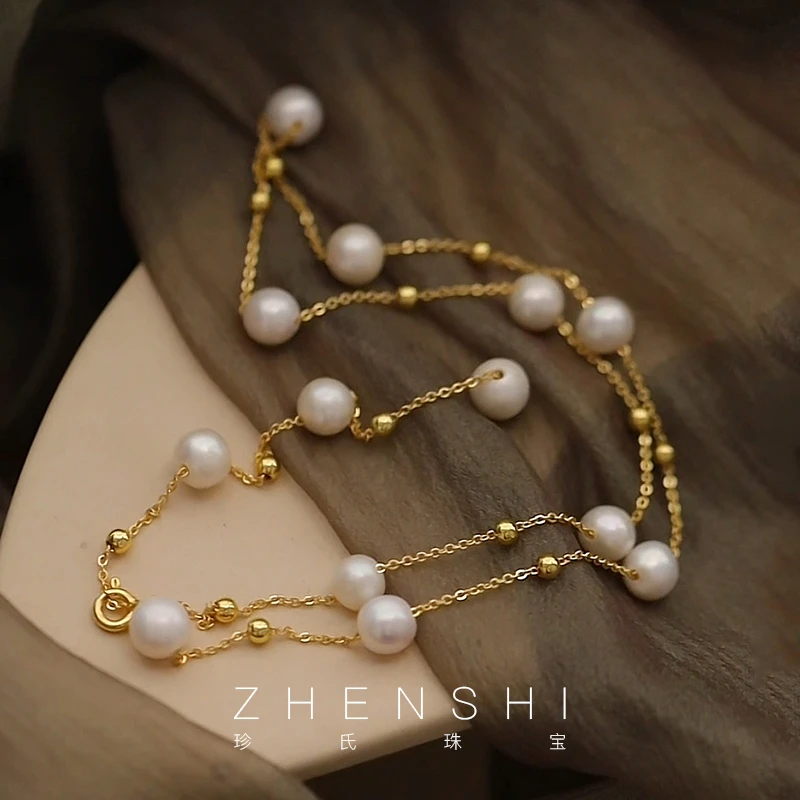 珍氏珠宝 天然淡水珍珠项链女款 法式气质轻奢优雅锁骨链（满天星）