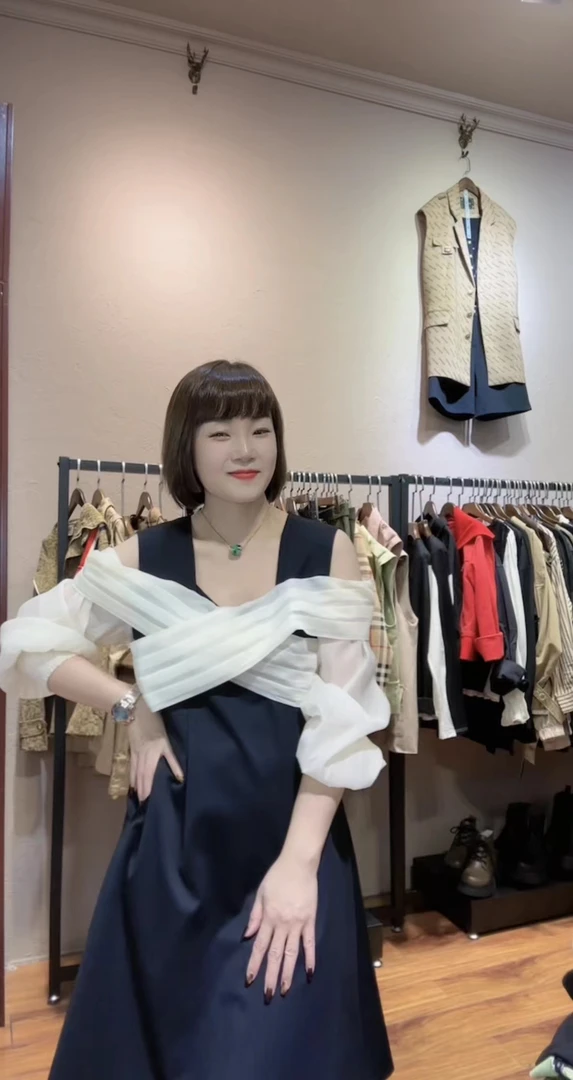 AIMEILI时尚名媛款漏肩连衣裙001