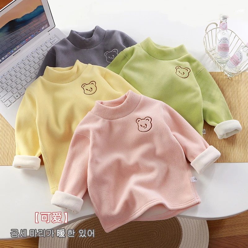 【无骨】秋冬款加绒加厚打底衫奥利绒半高领百搭男女童加绒保暖卫衣