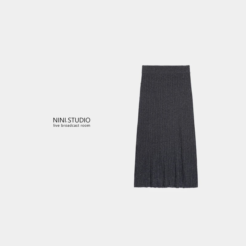 NINI.STUDIO【碎雪 半裙】桑蚕丝绵羊毛 坑条针织半身裙