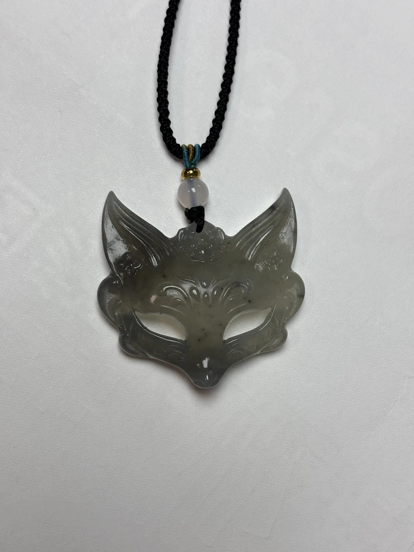 岫玉，水墨狐狸面具精美雕刻