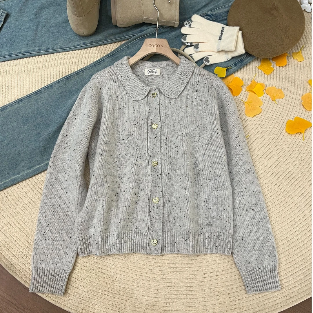 COCON-【鎏金】100%羊毛复古翻领秋冬长袖慵懒风宽松金口开衫上衣