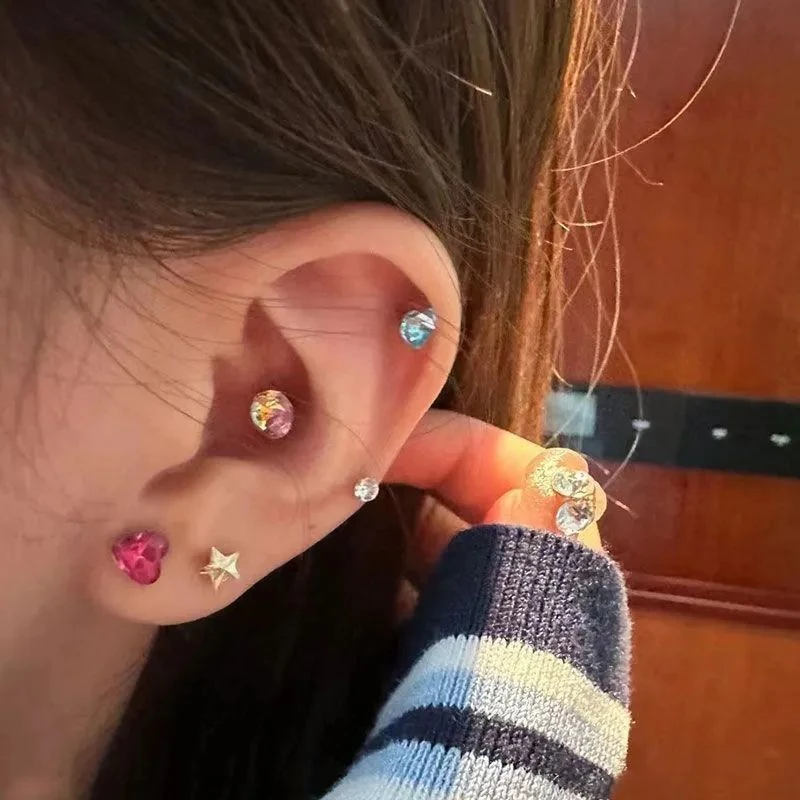 合金耳饰 华子耳钉女爆闪彩色耳钉ins风2024年新款养耳洞耳饰