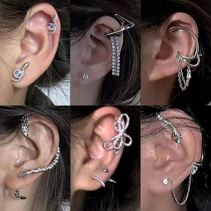 合金耳饰 甜酷辣妹蛇形耳钉女小众设计感耳骨钉高级个性耳挂