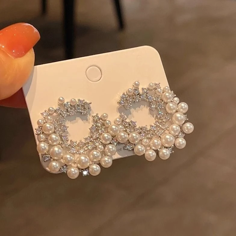 高级感轻奢C形大气耳环法式复古名媛气质微镶耳钉耳饰