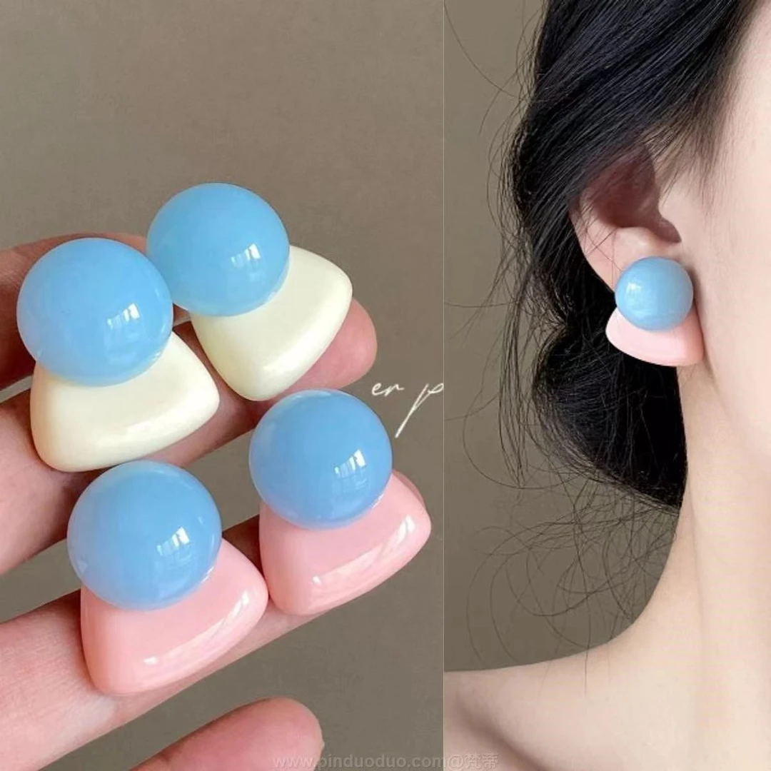 夏季几何撞色耳钉女多巴胺2024新款时尚设计感耳环气质甜美耳饰品