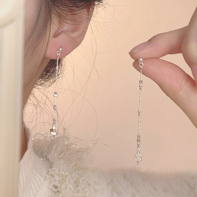 合金耳饰 清冷感长款碎银流苏耳环小众设计显瘦耳钉气质时尚耳饰