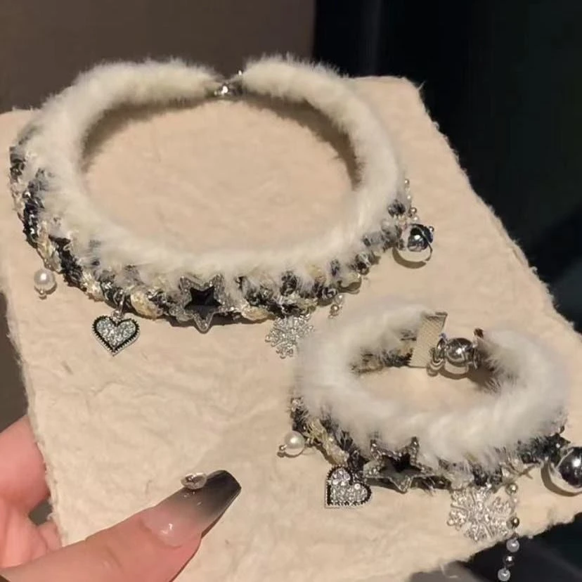 冬天毛绒雪花流苏星星项链颈链女新款项圈铃铛手链项链