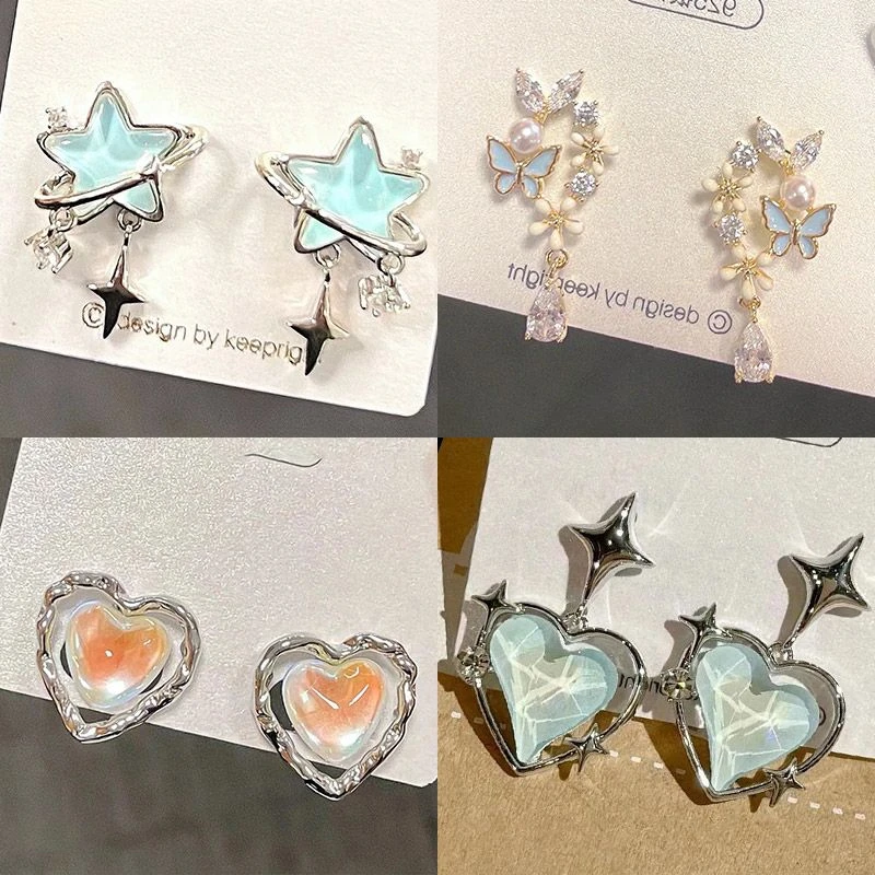 合金耳饰 蓝色星星耳钉女高级感小众设计耳环2023年新款爆款耳饰