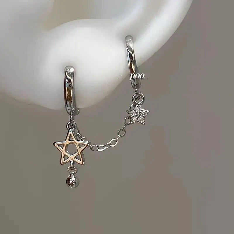 合金耳饰 流苏星星耳骨链双耳洞耳链一体式耳骨扣设计感链条耳饰