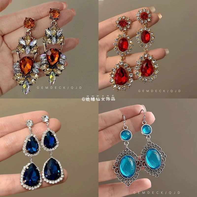 合金耳饰 宫廷风重工水滴耳钉2025新款气质夸张耳环高级奢华耳饰