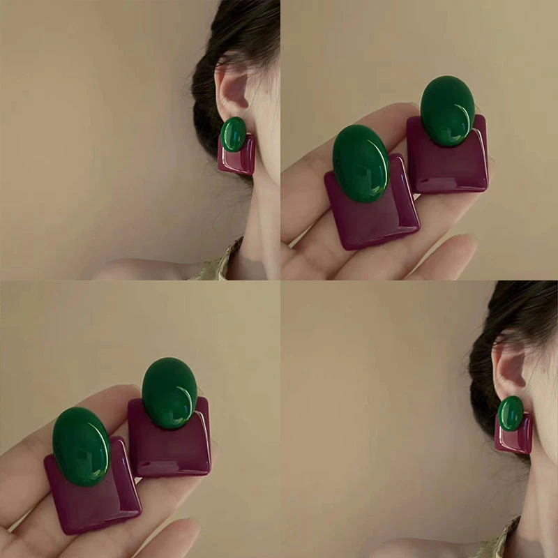 合金耳饰 青梨醉葡萄 法式复古树脂撞色耳环高级感小众港风气质女