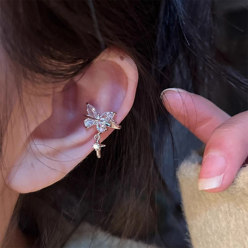 合金耳饰 纯欲吊坠耳骨夹无耳洞蝴蝶耳环新款潮小众设计感耳夹女