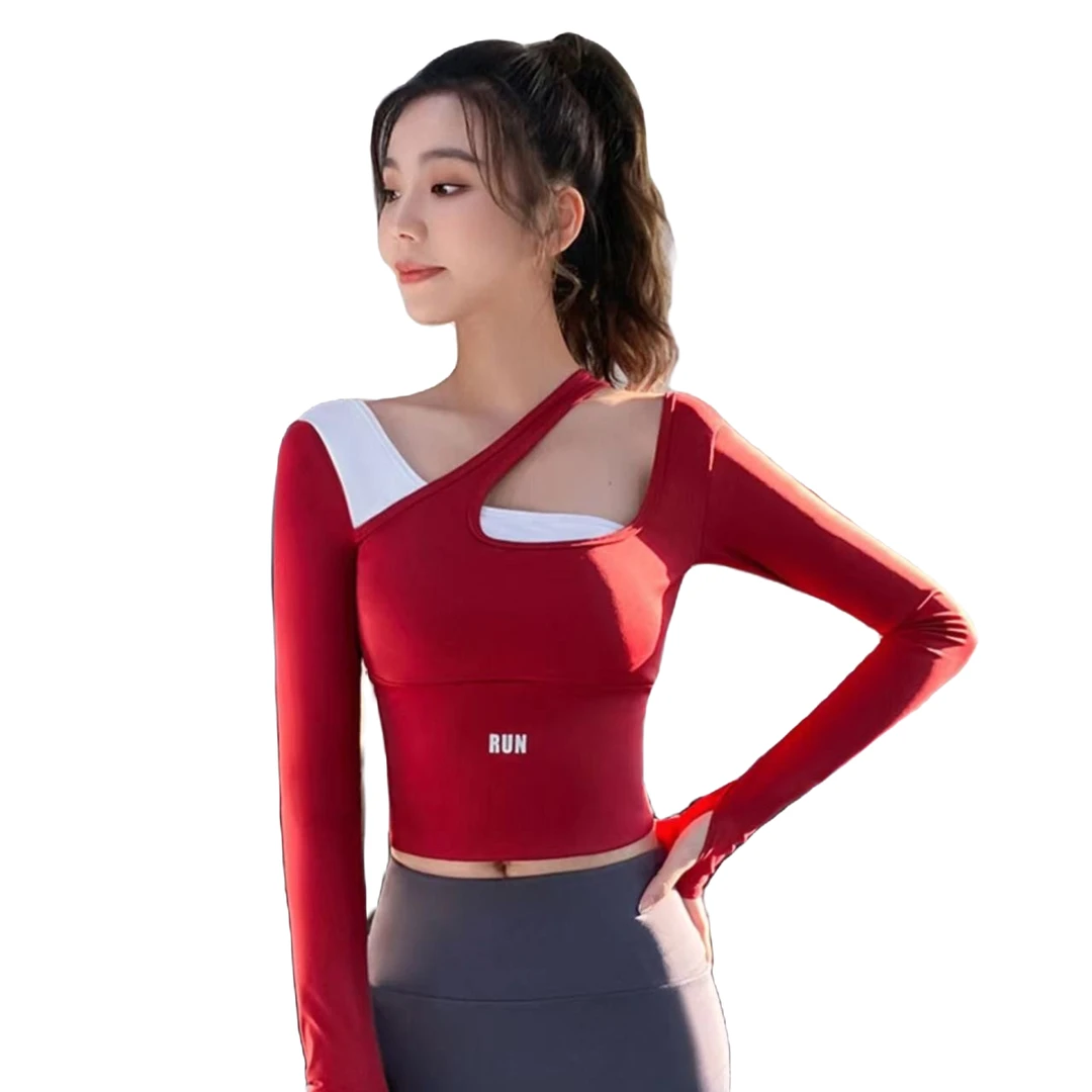 SKFV时尚网红健身瑜伽拼接假两件带胸垫长袖瑜伽服运动C01/C02