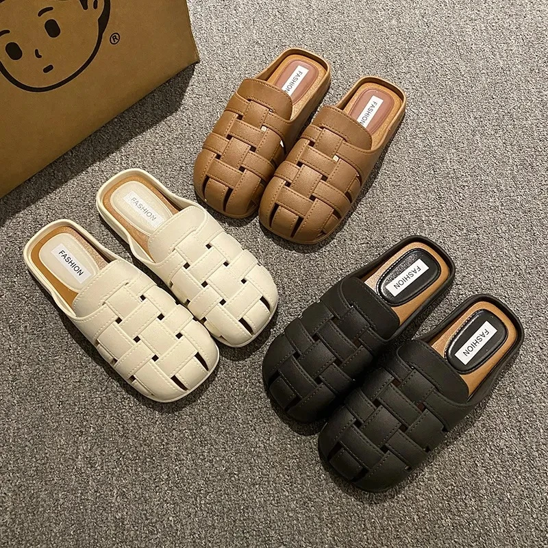 新粉福利2024夏季新款懒人包头凉拖鞋时尚外穿休闲百搭平底拖鞋女