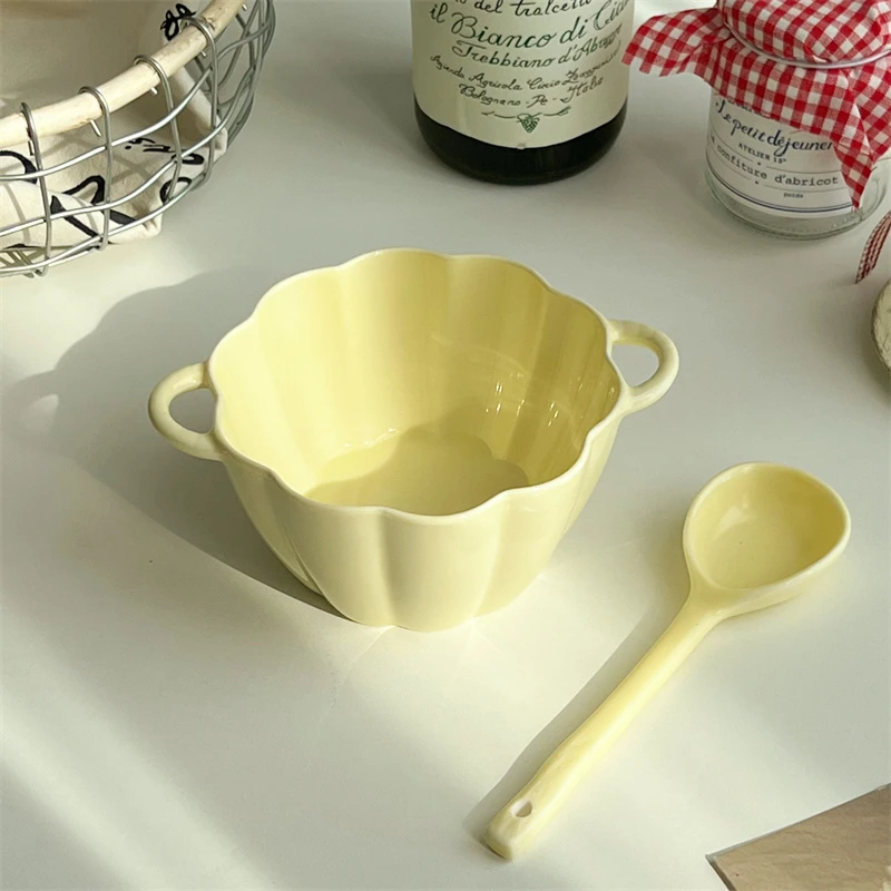 宠粉福利 6英寸奶油南瓜双耳碗带勺高温陶瓷餐具家用