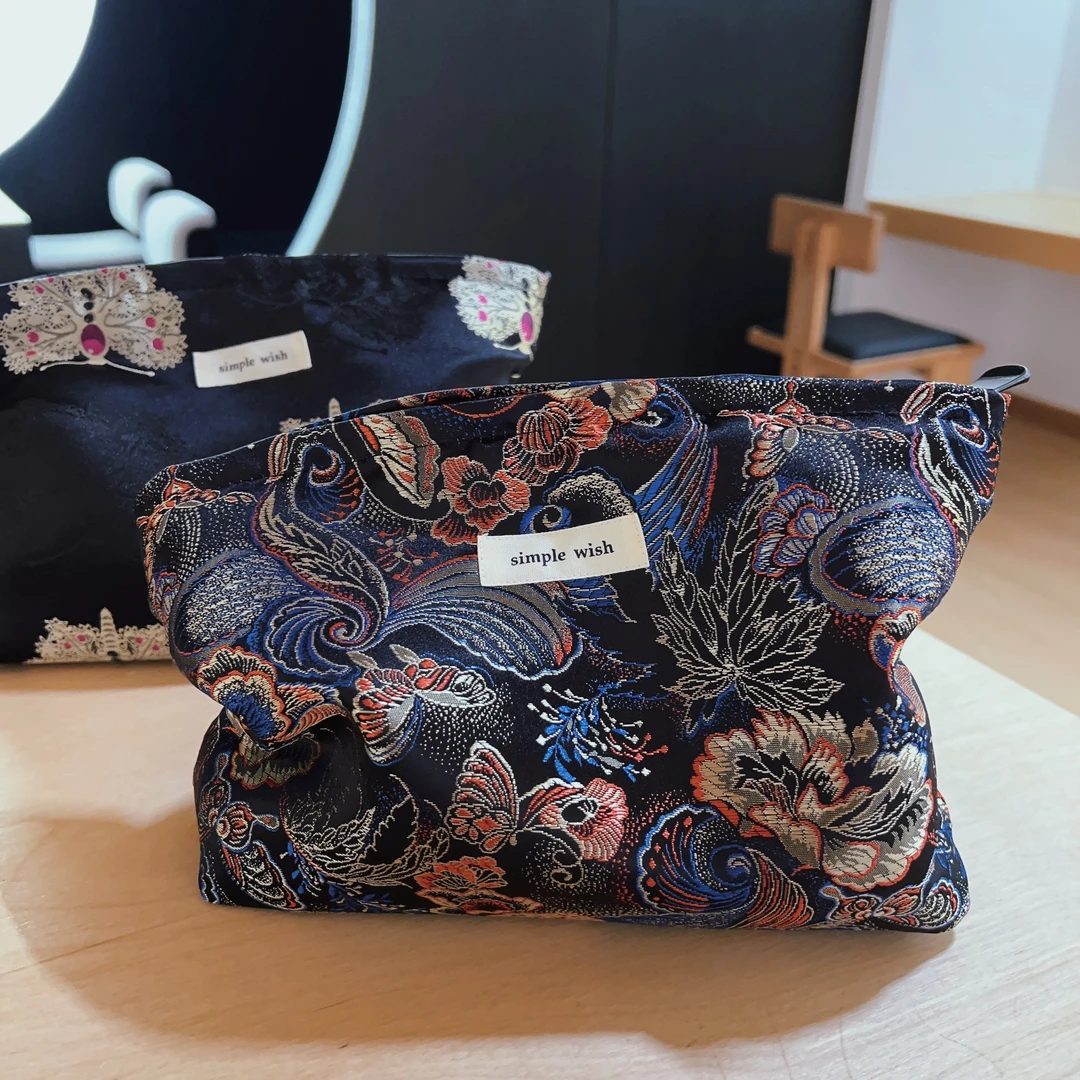 【素希布包】新中式国风织锦缎化妆包蝴蝶提花女士手拿包内胆包