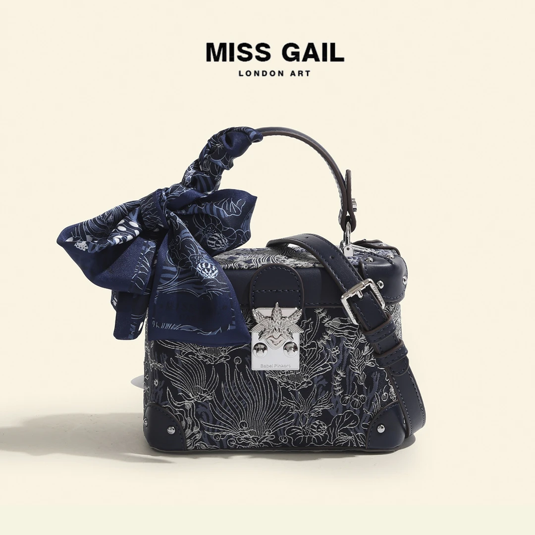 MISS GAIL高级感复古刺绣盒子包包女2023秋冬新款气质手提斜挎女