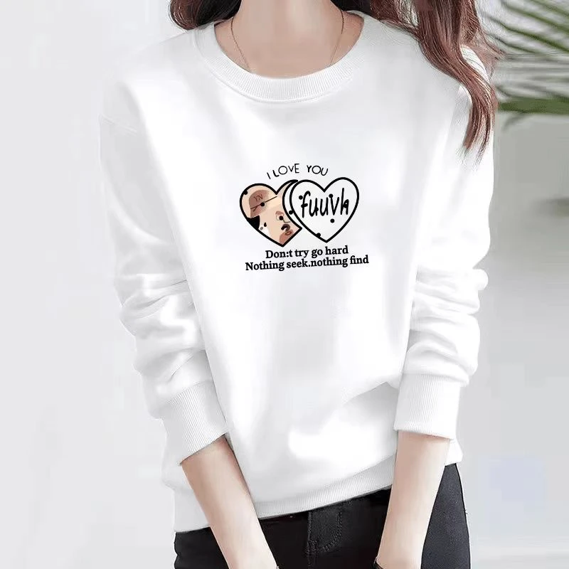 白色长袖卫衣女宽松2025春秋新款韩版时尚休闲百搭印花女士上衣女