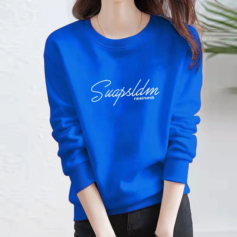 克莱因蓝高品质春秋新款宽松显瘦卫衣女简约圆领套头洋气女外套潮