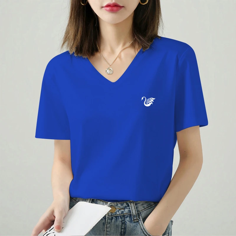 高品质宽松短袖T恤女V领鸡心领2025夏季新款半袖显瘦休闲百搭t恤