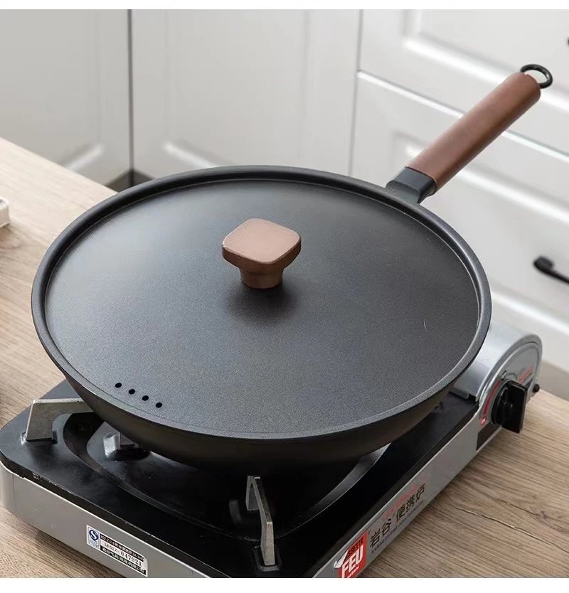 30厘米氮化铁炒锅不粘锅无涂层精铁无需开锅实用不易生锈炒菜方便