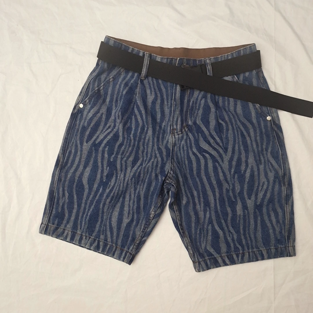 20773男士牛仔短裤五分裤松紧腰休闲裤港条纹水洗男牛仔裤子男款