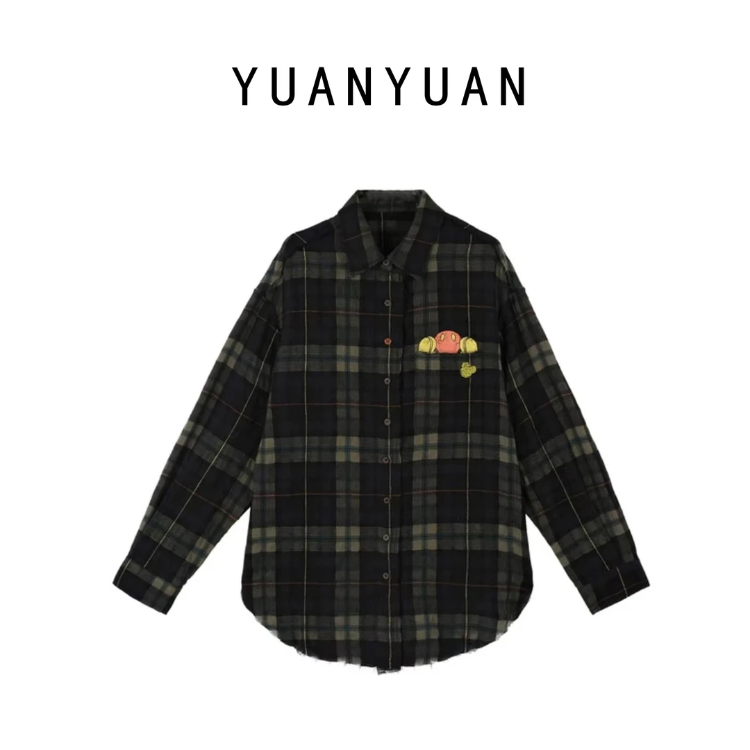 媛媛推荐【绿野格调】秋冬格子米奇气质百搭女款衬衫A1393