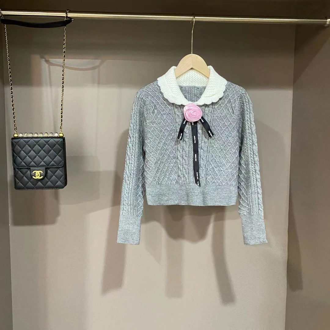 媛媛推荐【花想云裳】立体花朵拼领毛衣9041#ER