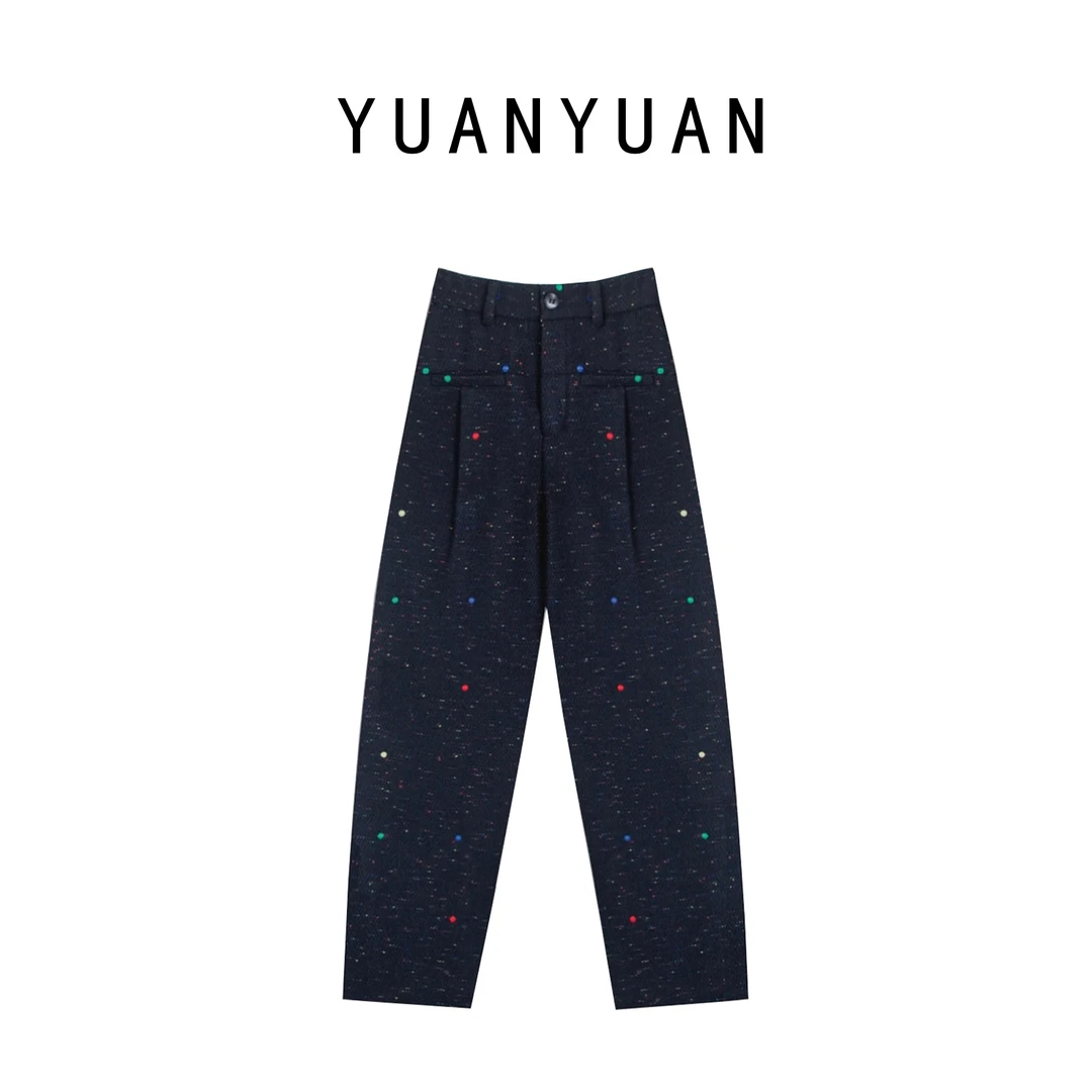 媛媛推荐【幻彩缤纷】2024冬季新款高级感羊.毛彩色波点裤子A1458