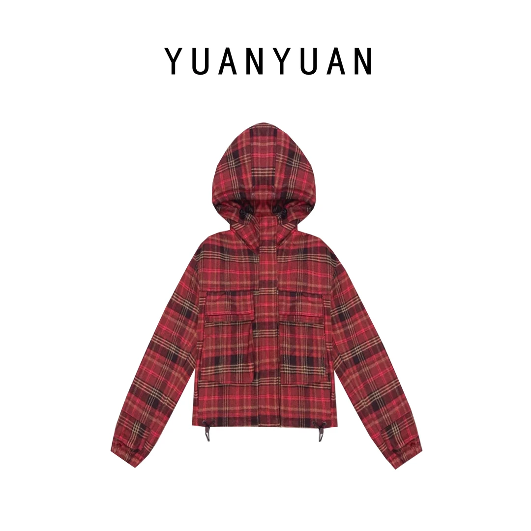 媛媛推荐【松柏】时尚休闲连帽经典格子格纹鹅绒羽绒服A1252