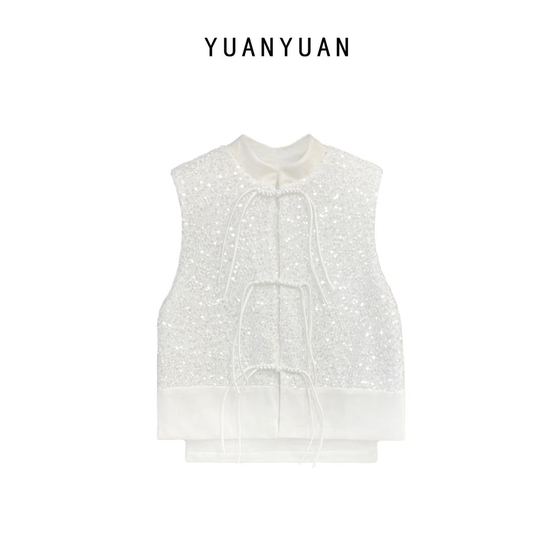 媛媛推荐【清风白茶】国风流苏亮片无袖马甲外套0104#ER