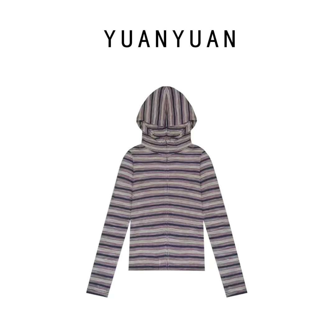 媛媛推荐【条纹时代】2024秋冬新款高级条纹连帽外套A1132