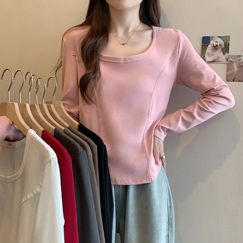 【蓝蓝】2024秋装新款胖mm时尚百搭显瘦圆领长袖T恤打底衫上衣31533