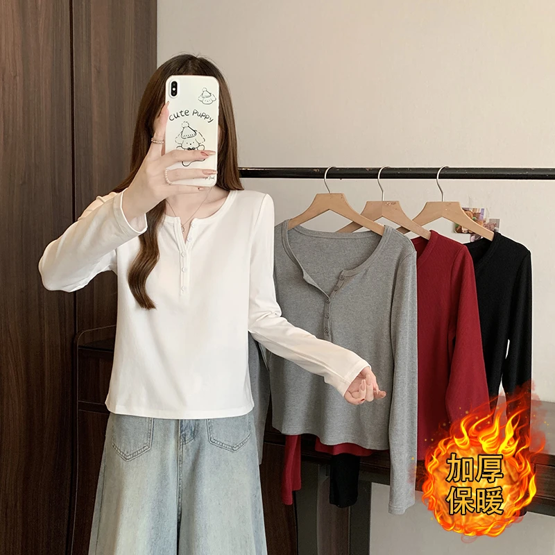 【小王家】2024秋冬新款大码女装百搭加厚保暖半开领内搭打底上衣