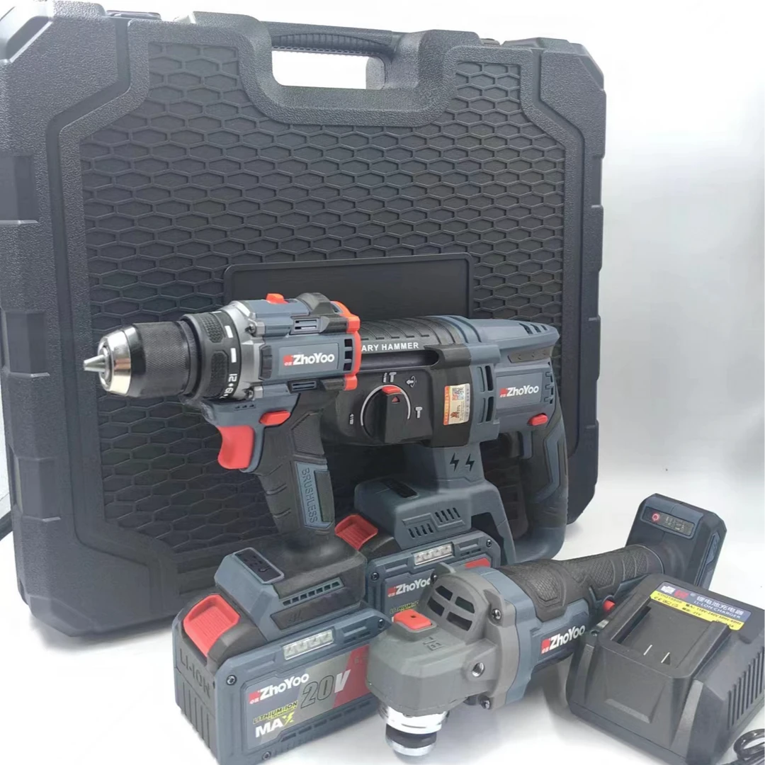 卓锐 锂电纯铜三件 无刷电锤+无刷角磨机+无刷电钻 三电一充