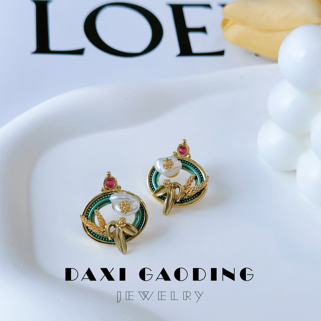 铜合金耳饰 铜合金耳饰 百搭小众绿色复古时尚气质优雅耳饰A177