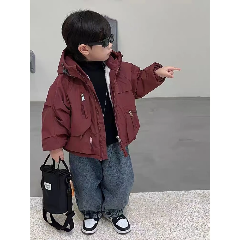 【卡菲丹】2023款酷帅宝宝秋冬连帽.服男童加绒加厚外套儿童派克服