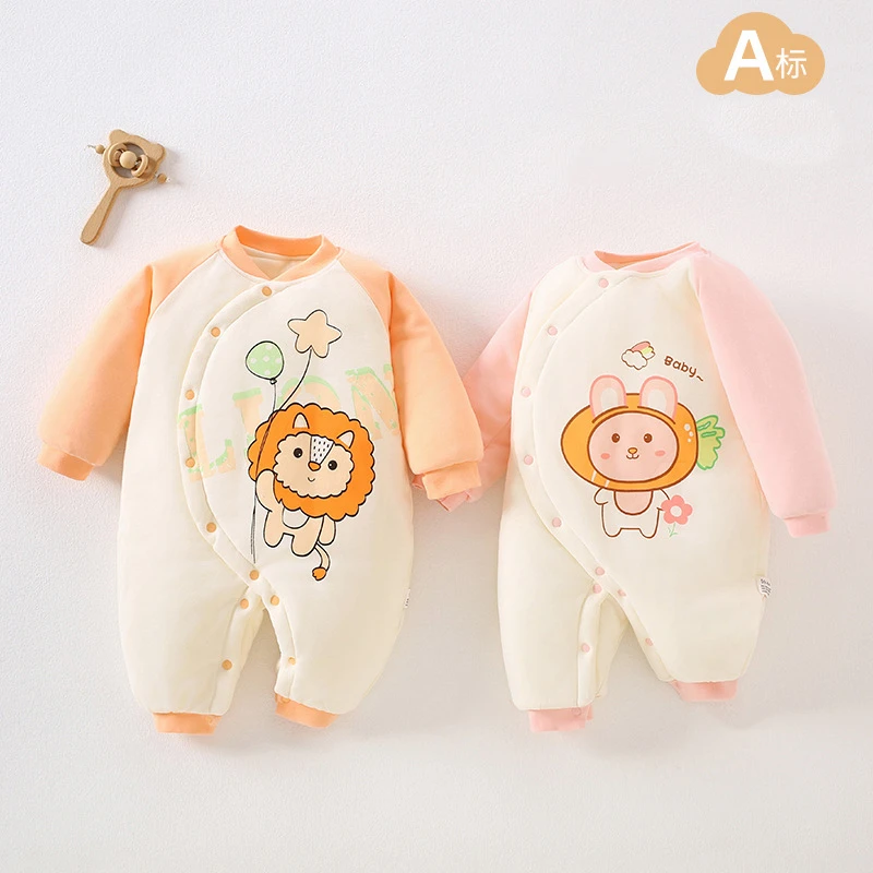 冬款婴儿连体衣夹棉180克加厚新生儿衣服A类纯棉宝宝哈衣爬服